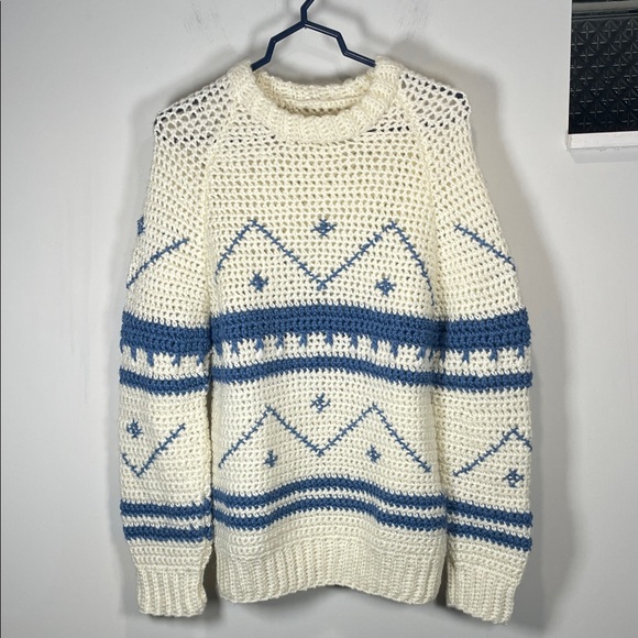Source Unknown Sweaters - Source Unknown Cream and Blue Knit heavy Sweater